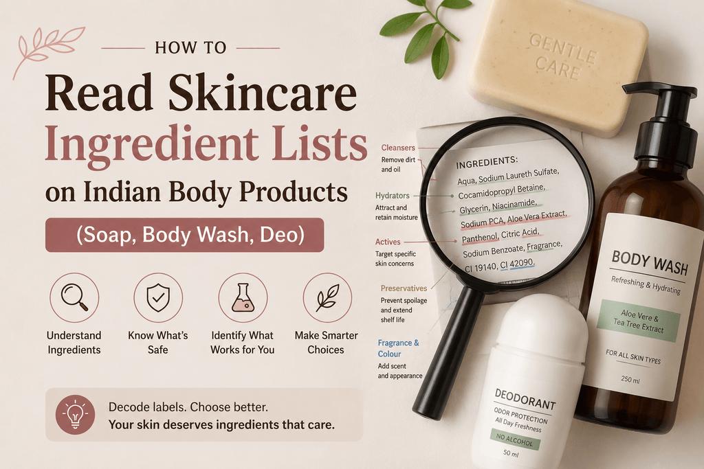 How to Read Skincare Ingredient Lists on Indian Body Products (Soap, Body Wash, Deo)
